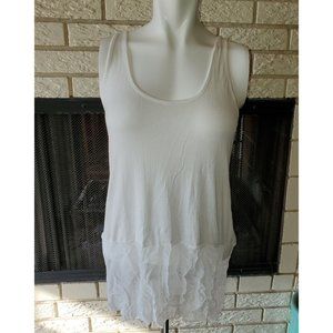 Surrealist Ivory Mixed Media Crinkle Tunic Tank S